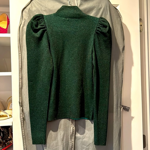 NWOT Alice + Olivia Puff-Sleeve Turtleneck Sweater, Shimmery Green, Sz Small - Picture 4 of 5